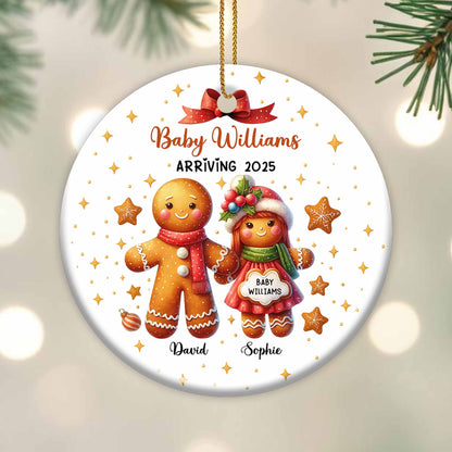 Celebrate the Sweet Arrival, Gingerbread Figures Ornament - Personalized Custom Ceramic Ornament With Round Shape - FAM444_RCE