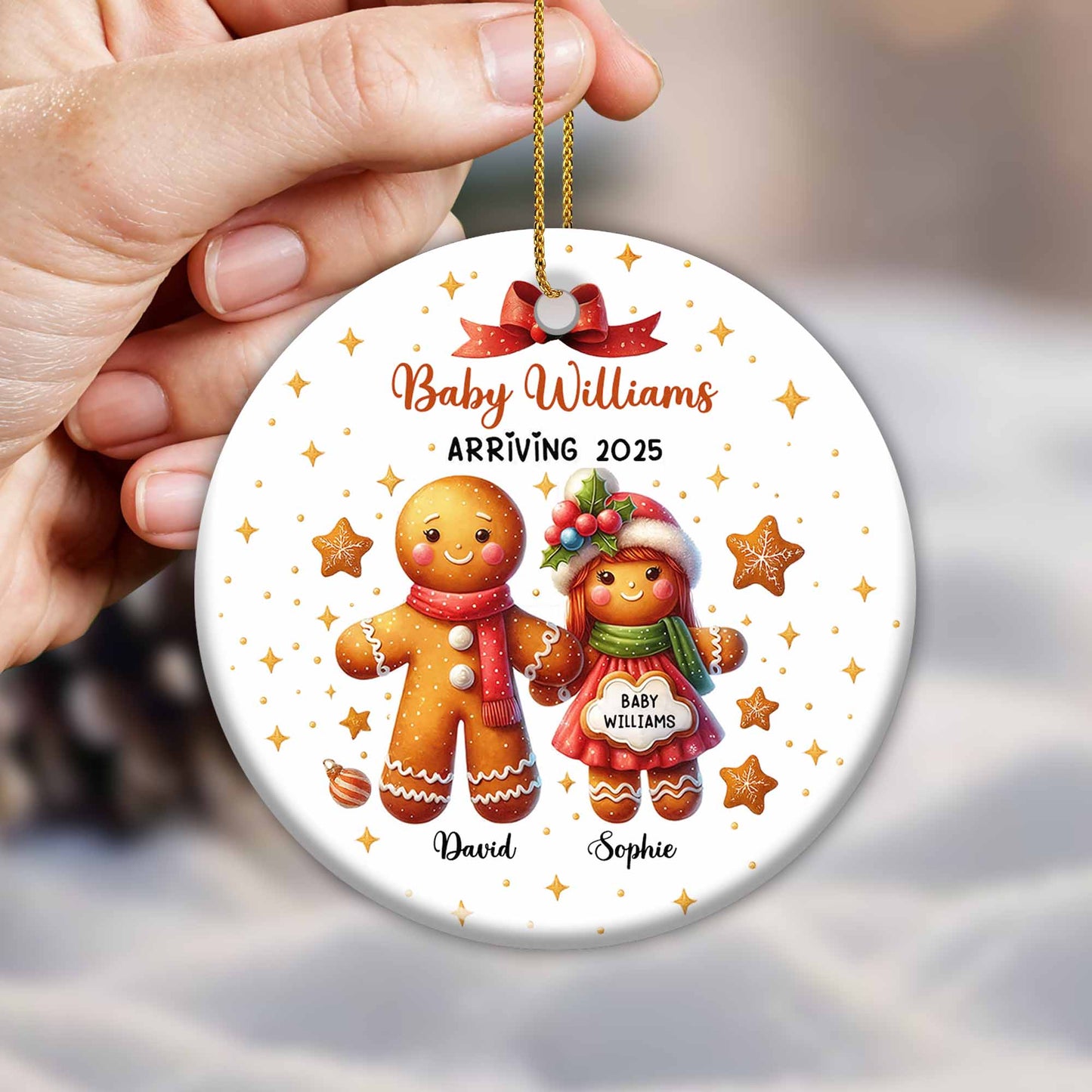 Celebrate the Sweet Arrival, Gingerbread Figures Ornament - Personalized Custom Ceramic Ornament With Round Shape - FAM444_RCE