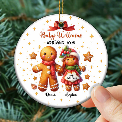 Celebrate the Sweet Arrival, Gingerbread Figures Ornament - Personalized Custom Ceramic Ornament With Round Shape - FAM444_RCE