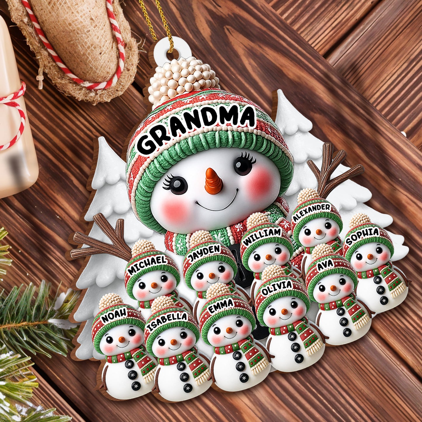 Crea una cálida decoración navideña con un muñeco de nieve: adorno de madera personalizado con forma personalizada - FAM446_WDO