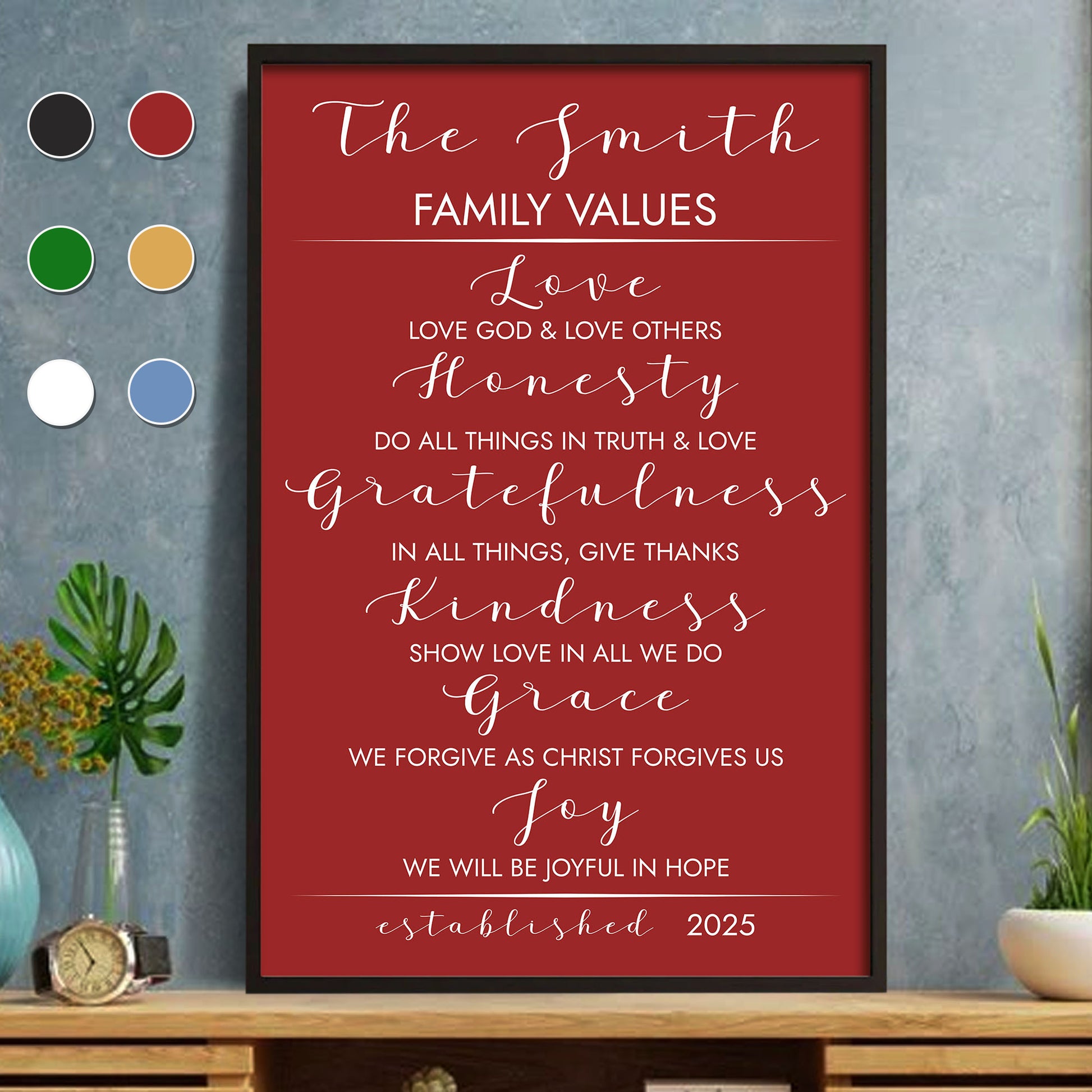 Family Values Love Honesty Kindness Grace Joy Poster