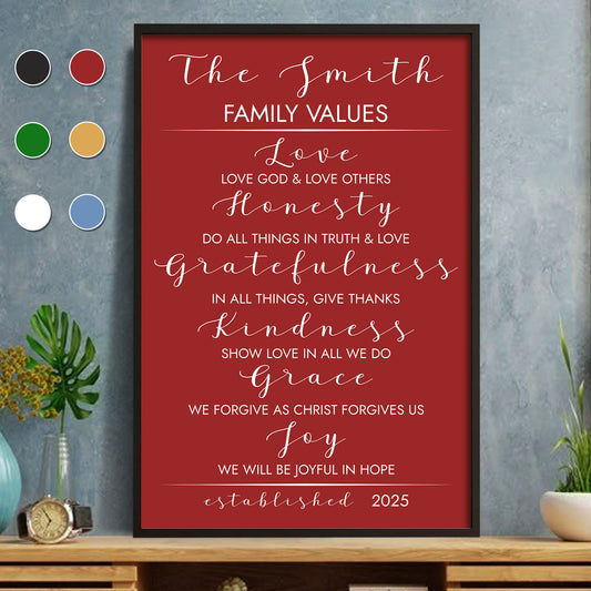 Family Values Love Honesty Kindness Grace Joy Poster