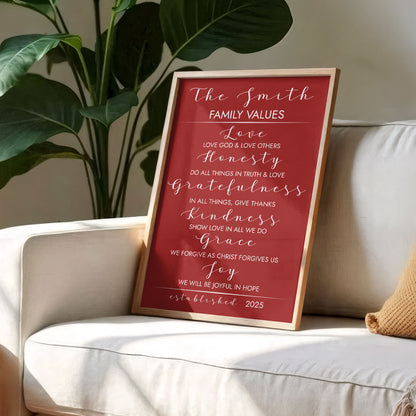 Family Values Love Honesty Kindness Grace Joy Poster