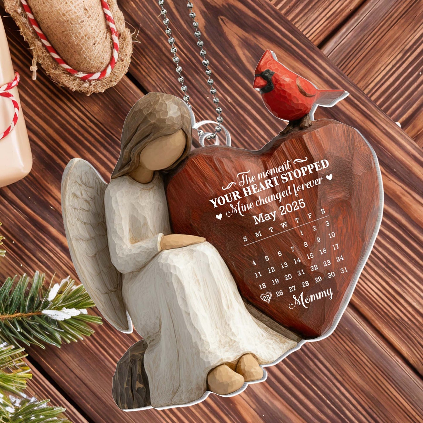 The Moment Your Heart Stopped, Angel and Heart Ornament - Personalized Custom Acrylic Ornament, Car Hanging Ornament - HME453_ACA