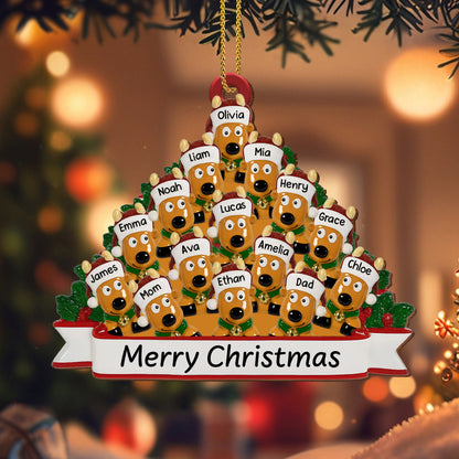 Merry Christmas With Family And Adorable Dogs - Personalized Custom Wood Ornament, Custom Shaped - FAM456_WDO