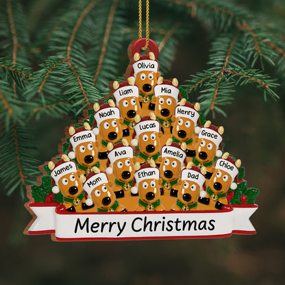 Merry Christmas With Family And Adorable Dogs - Personalized Custom Wood Ornament, Custom Shaped - FAM456_WDO