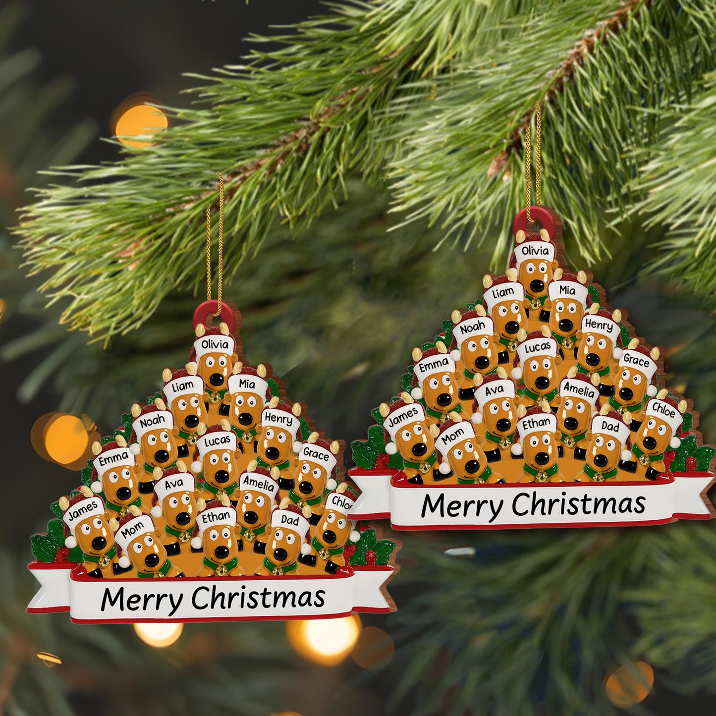 Merry Christmas With Family And Adorable Dogs - Personalized Custom Wood Ornament, Custom Shaped - FAM456_WDO