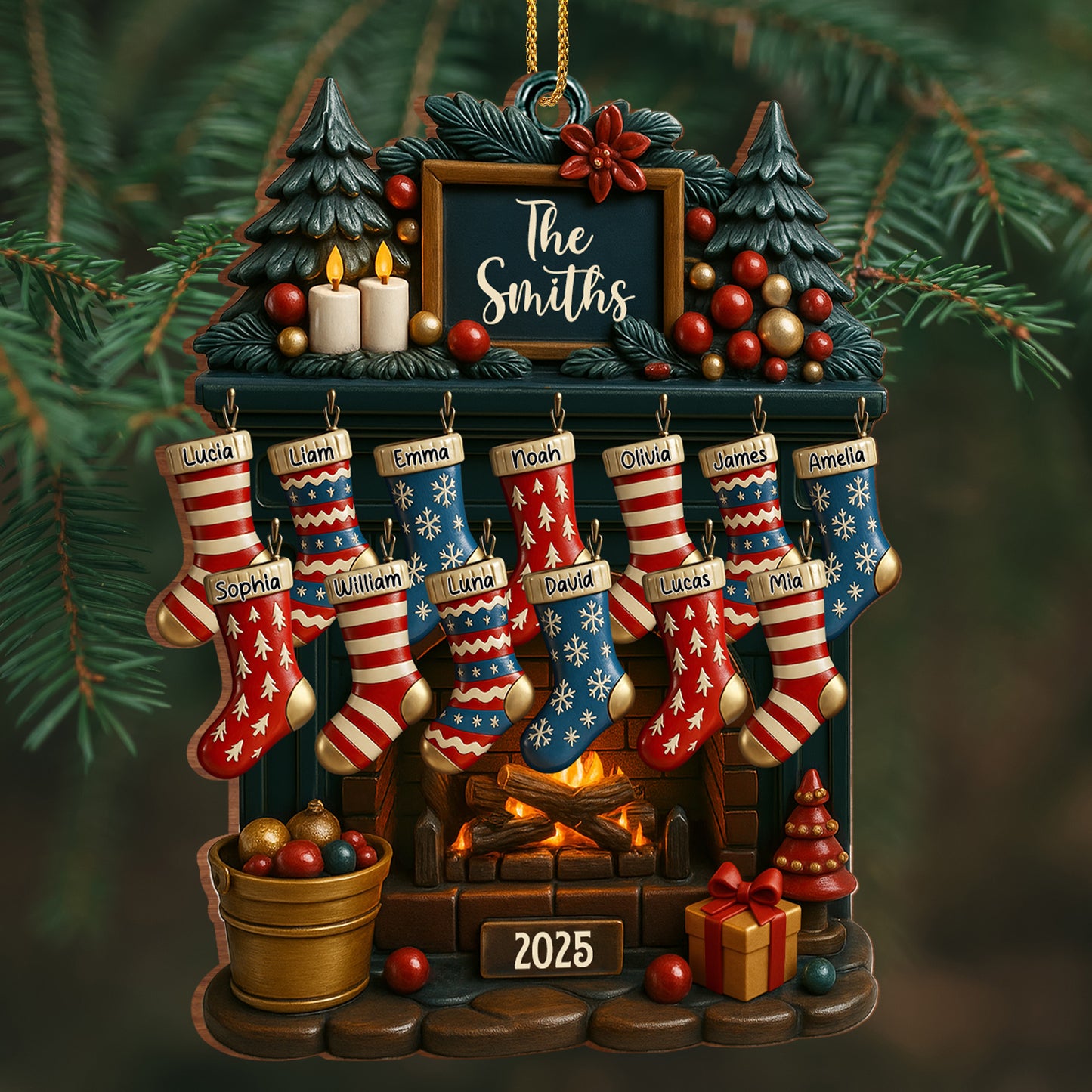 Holiday Gatherings Customized Family Name Wood Ornament