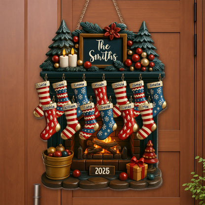 Celebrate A Cozy Family Christmas With Fireplace And Christmas Stockings