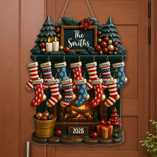 Celebrate A Cozy Family Christmas With Fireplace And Christmas Stockings