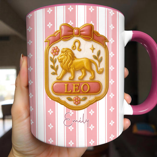Beautiful Leo Zodiac Sign With Elegant Floral Design - Personalized Custom Accent Mug - FAM467_AMUG