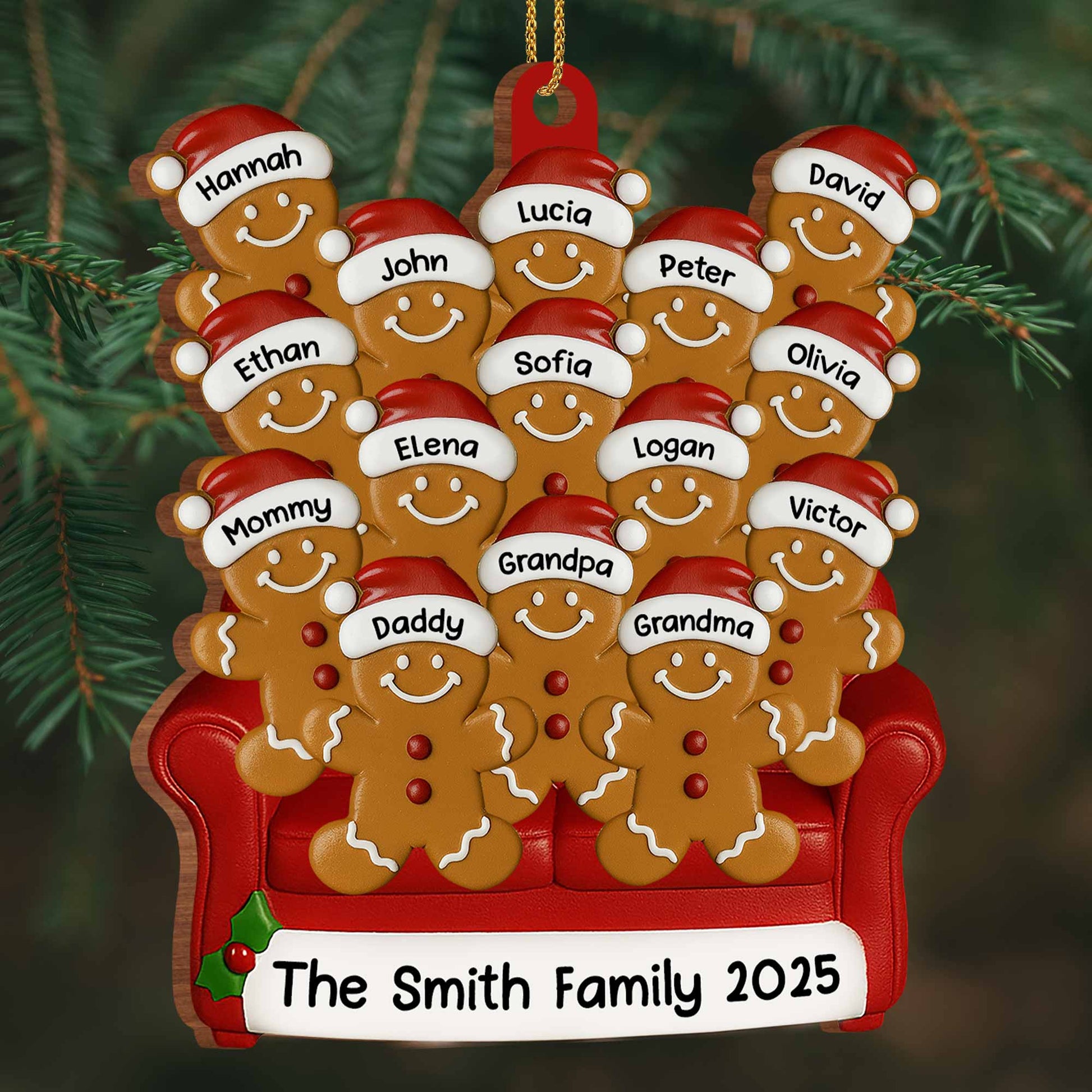 Family Gingerbread Ornament With Santa Hats