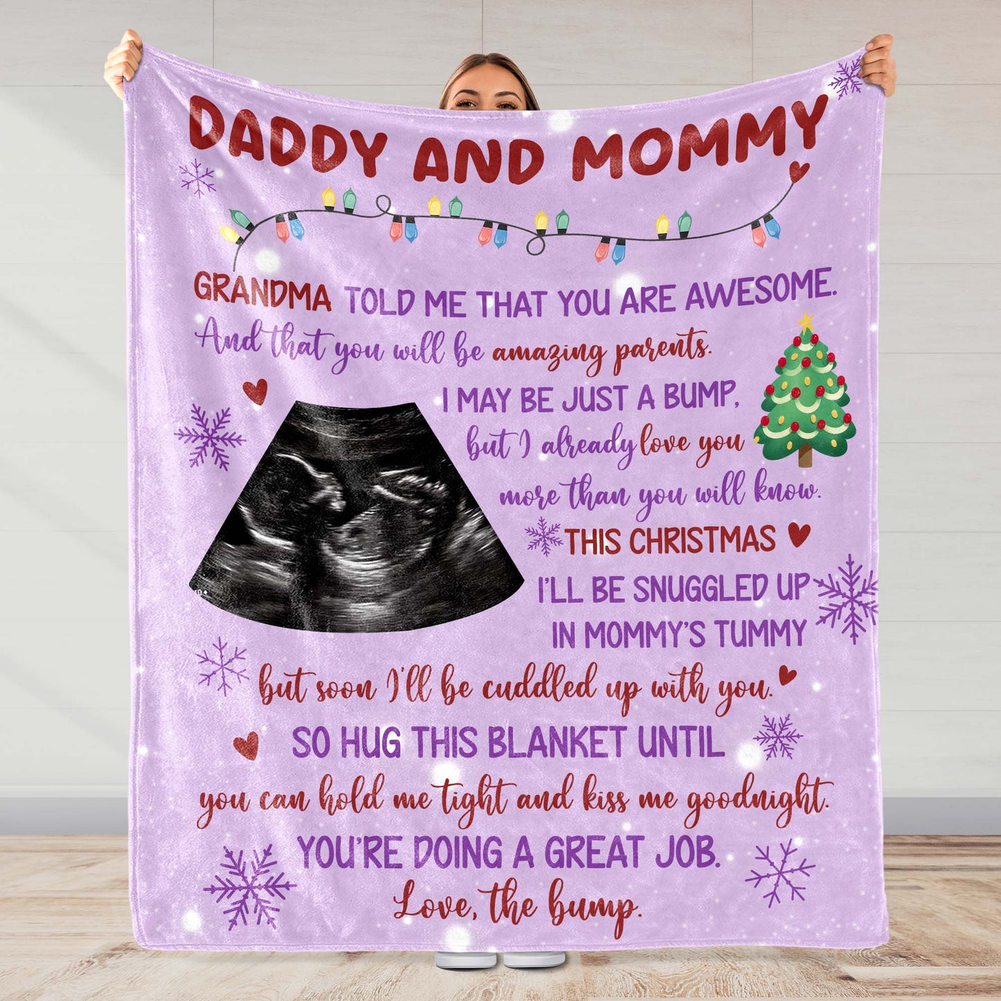 La abuela me dijo que eres increíble, ecografía, árbol de Navidad - Manta personalizada - FAM524_BLK