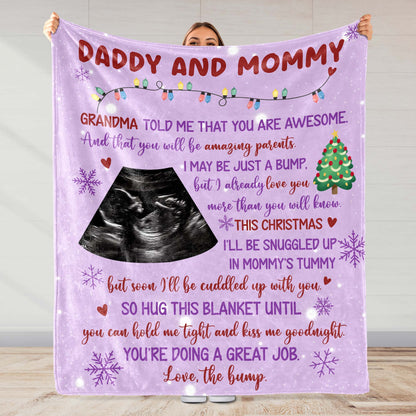 La abuela me dijo que eres increíble, ecografía, árbol de Navidad - Manta personalizada - FAM524_BLK