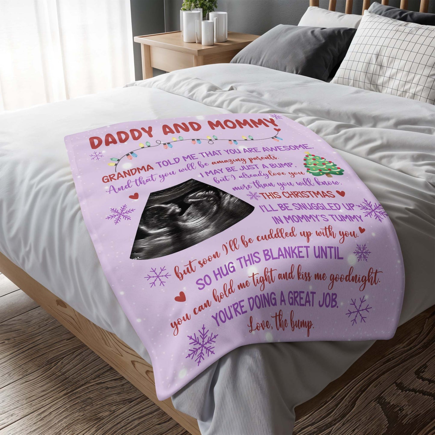 La abuela me dijo que eres increíble, ecografía, árbol de Navidad - Manta personalizada - FAM524_BLK
