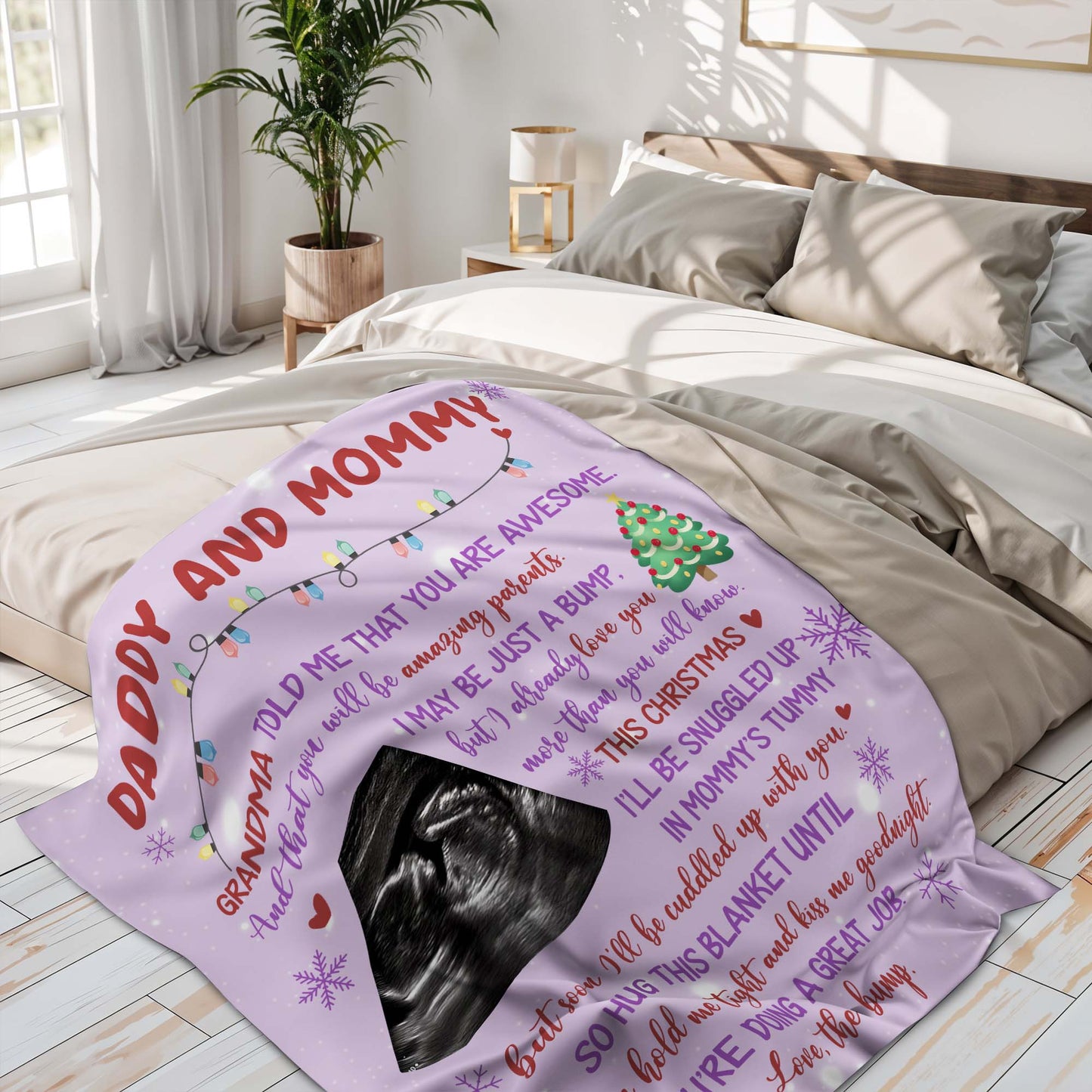 La abuela me dijo que eres increíble, ecografía, árbol de Navidad - Manta personalizada - FAM524_BLK