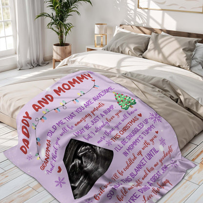 La abuela me dijo que eres increíble, ecografía, árbol de Navidad - Manta personalizada - FAM524_BLK