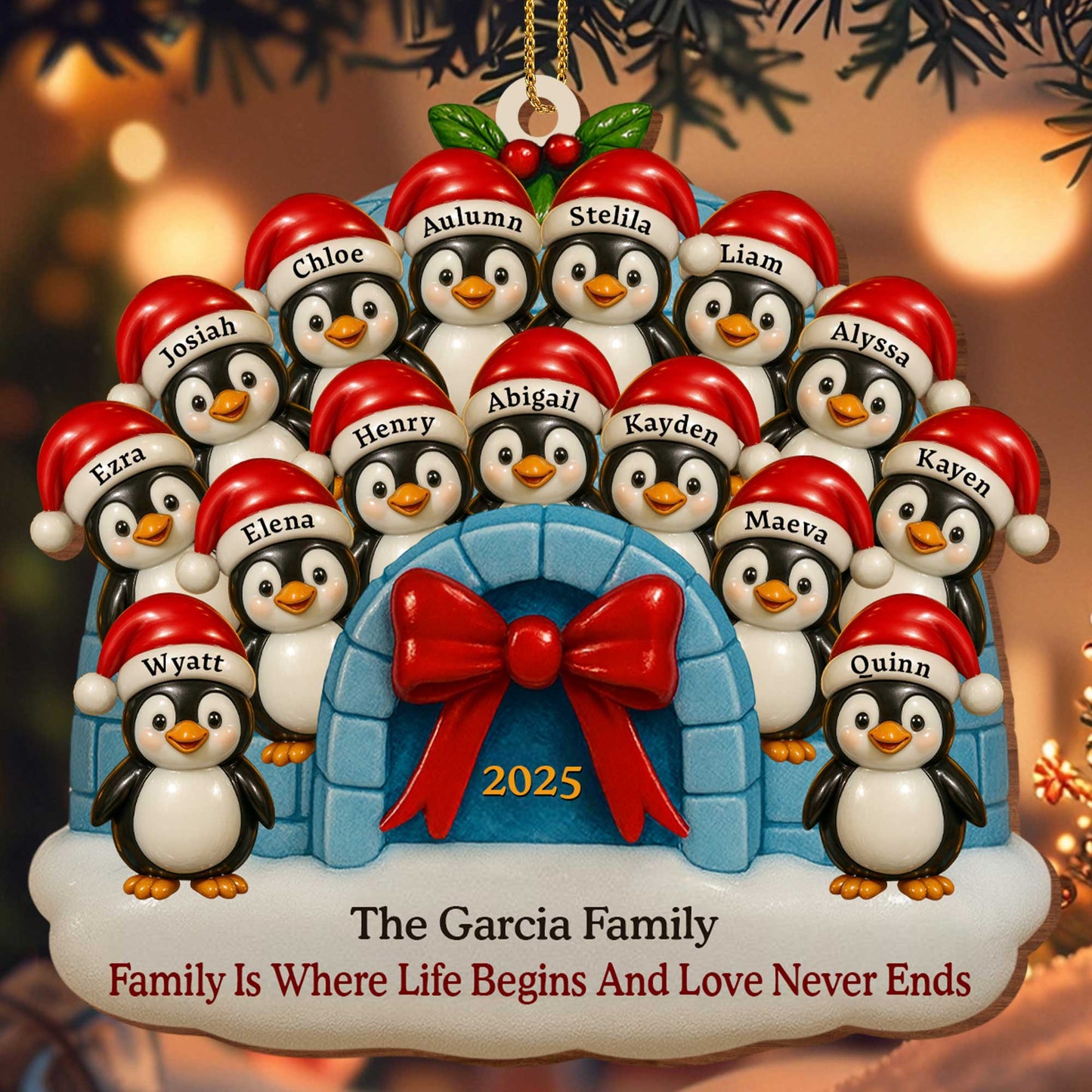 Family Where Life Begins And Love Never Ends Penguin Ornament - Personalized Custom Wood Ornament, Custom Shaped - FAM551_WDO