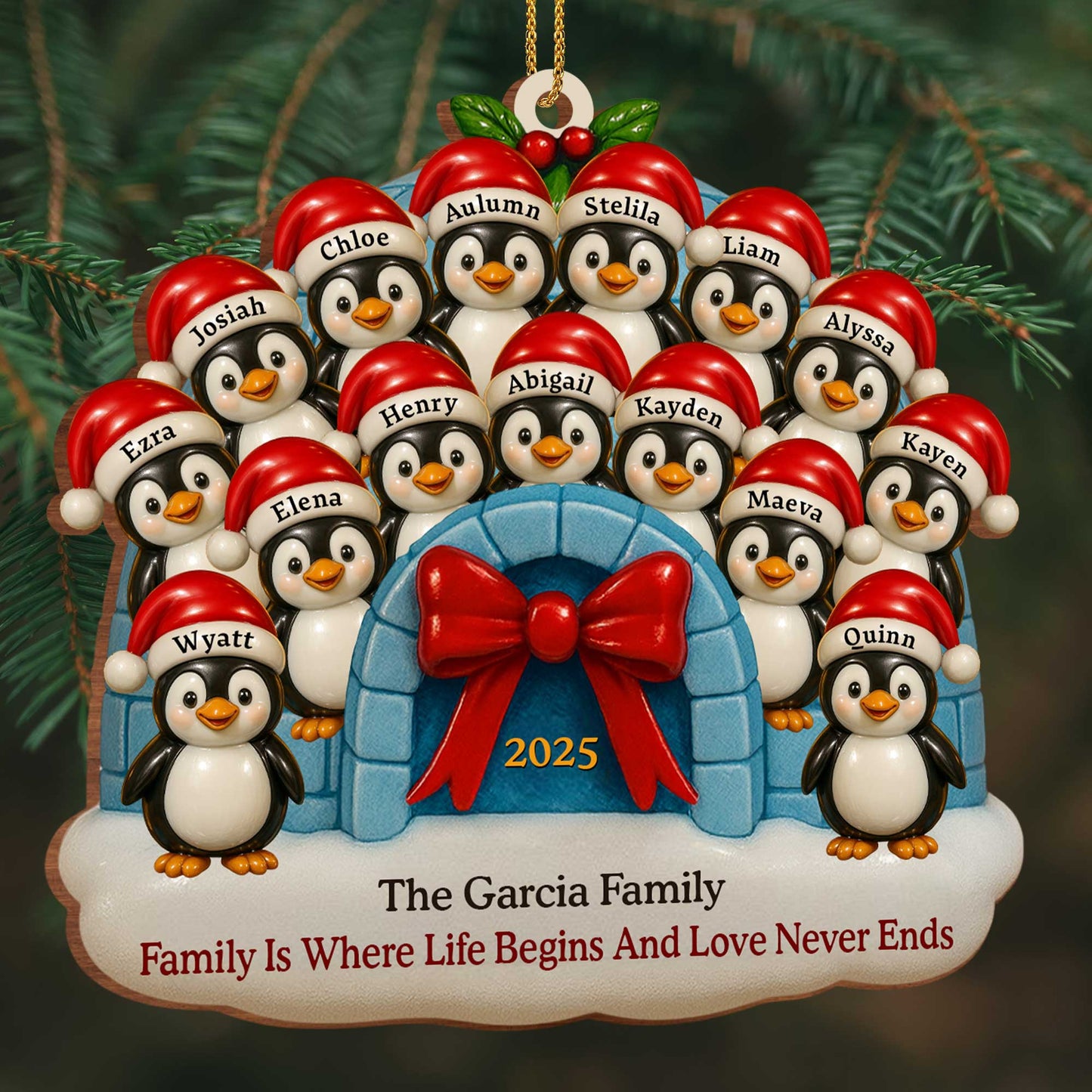 Family Where Life Begins And Love Never Ends Penguin Ornament - Personalized Custom Wood Ornament, Custom Shaped - FAM551_WDO