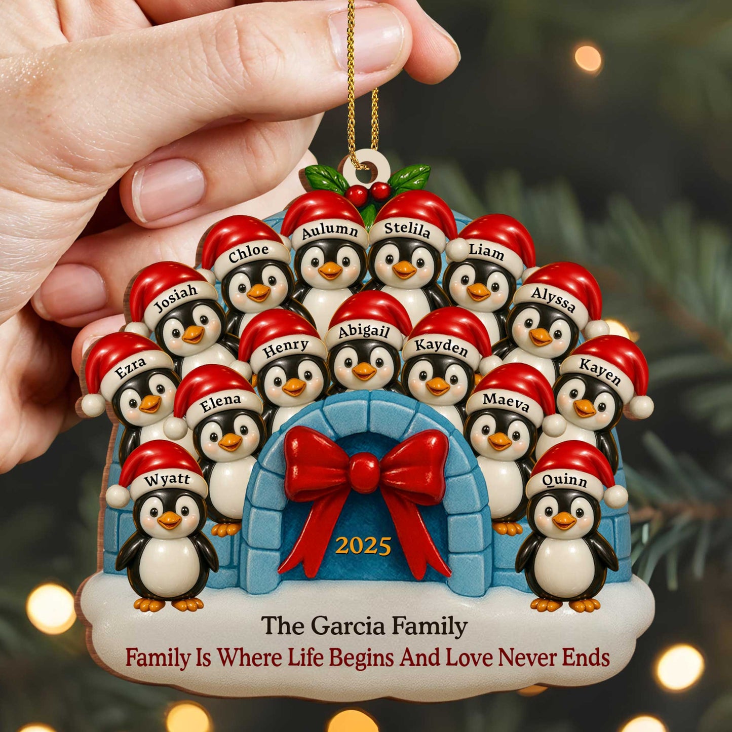 Family Where Life Begins And Love Never Ends Penguin Ornament - Personalized Custom Wood Ornament, Custom Shaped - FAM551_WDO