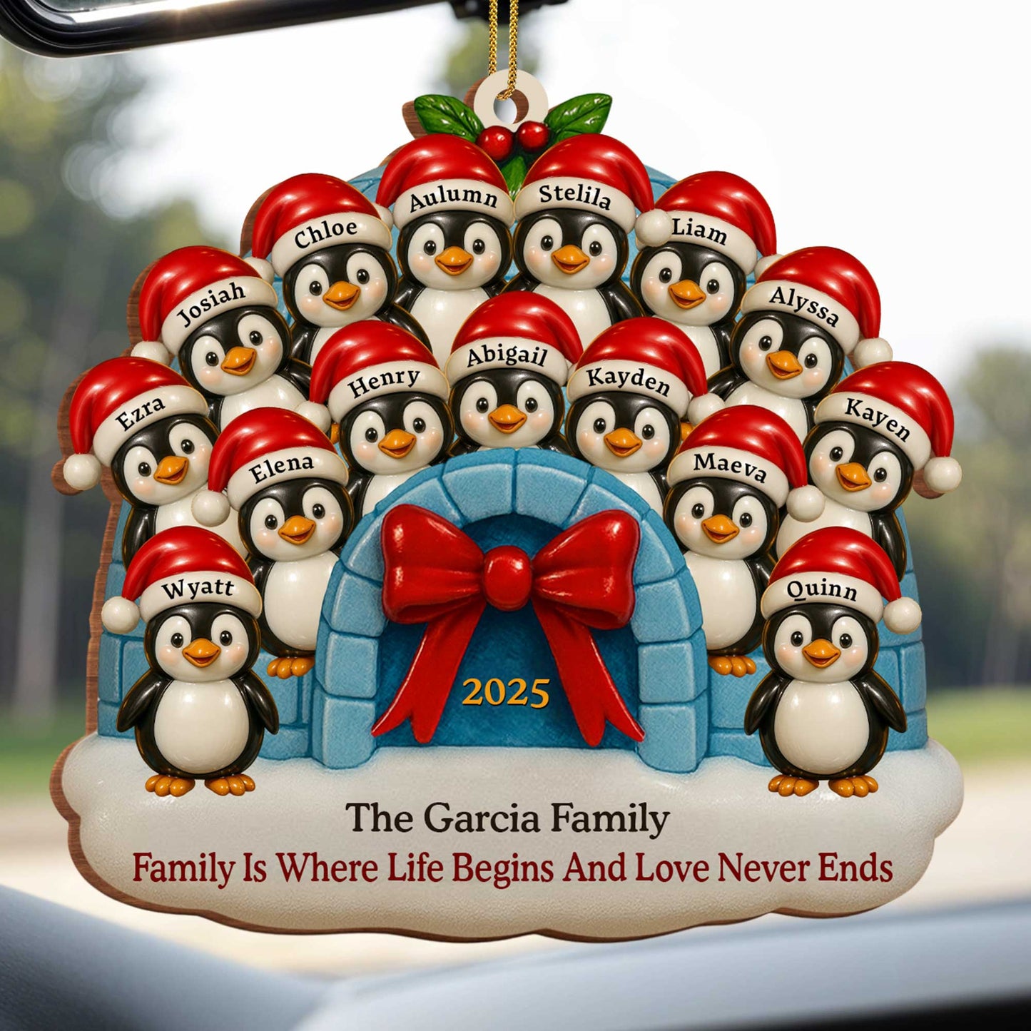 Family Where Life Begins And Love Never Ends Penguin Ornament - Personalized Custom Wood Ornament, Custom Shaped - FAM551_WDO