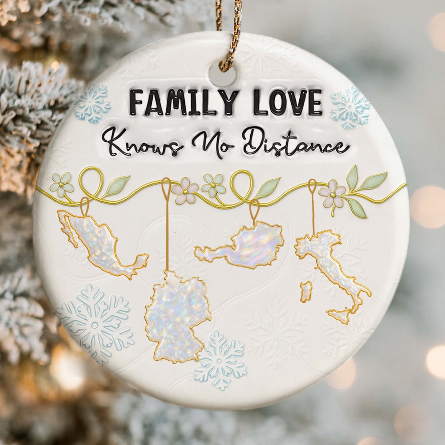 Family Love Knows No Distance With Snowflakes And Flowers