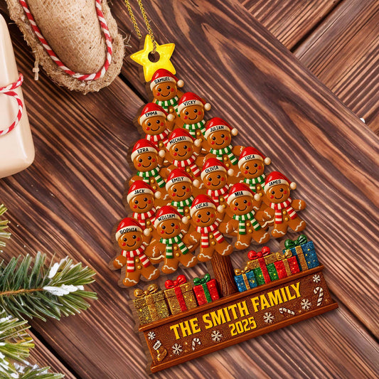The Smiths Family Gingerbread Christmas Tree - Personalized Custom Wood Ornament, Custom Shaped - FAM576_WDO
