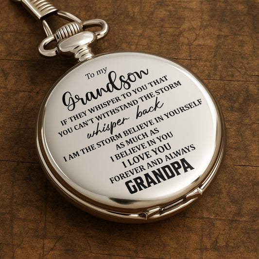 Whisper Back 'I Am The Storm' Inspirational Message - Personalized Silver Plated Pocket Watch - FAM600_SWATCH