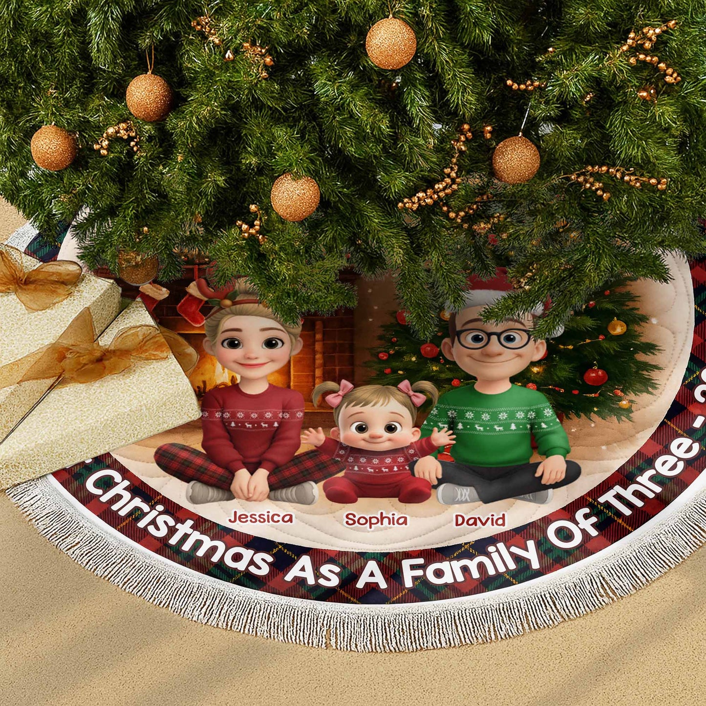 Christmas As A Family Of Three With Cartoon Family