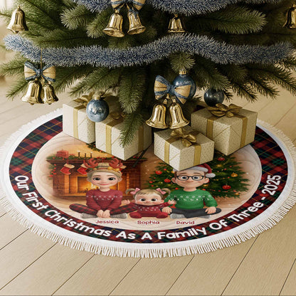 Christmas As A Family Of Three With Cartoon Family