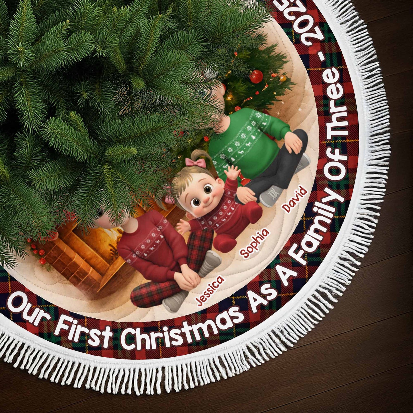 Christmas As A Family Of Three With Cartoon Family