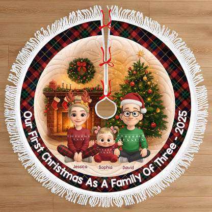 Christmas As A Family Of Three With Cartoon Family