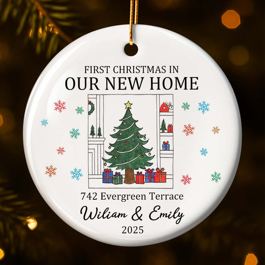 First Christmas In Our New Home With Christmas Tree And Gifts