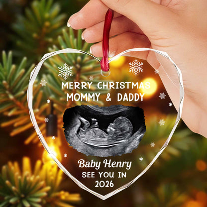 Merry Christmas Mommy And Daddy, Baby Ultrasound Heart Ornament