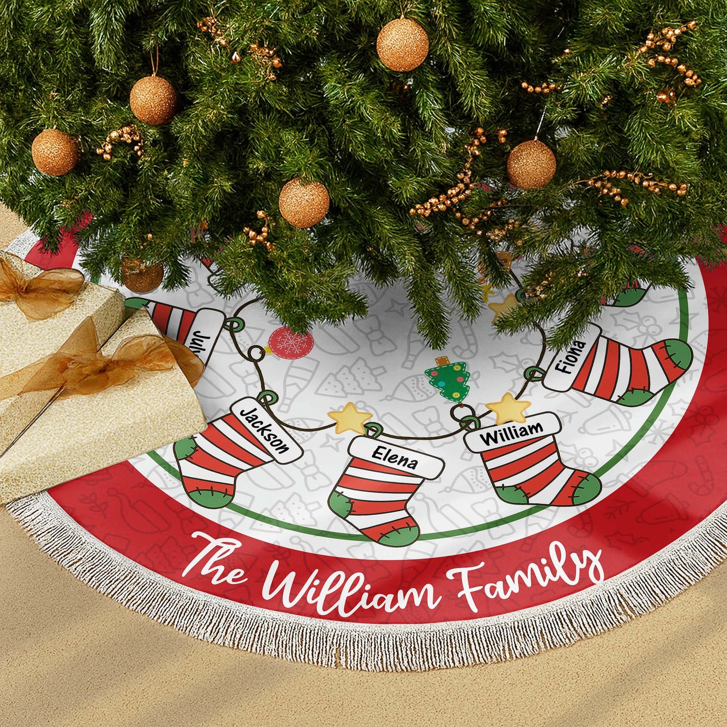 Create A Unique Holiday Tradition With Christmas Stockings - Personalized Custom Tree Skirt - FAM627_TREMAT