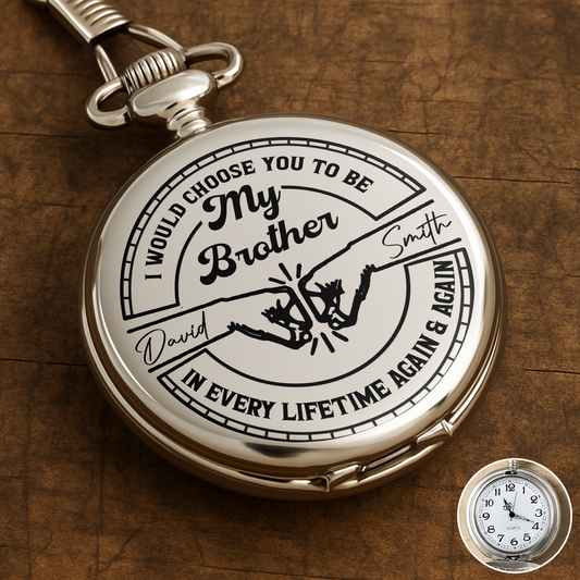 I Would Choose You To Be My Brother Handshake Design - Personalized Silver Plated Pocket Watch - FAM633_SWATCH
