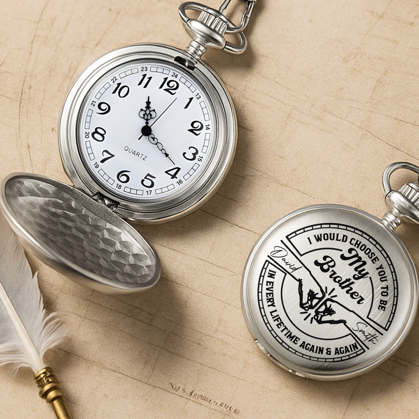 I Would Choose You To Be My Brother Handshake Design - Personalized Silver Plated Pocket Watch - FAM633_SWATCH