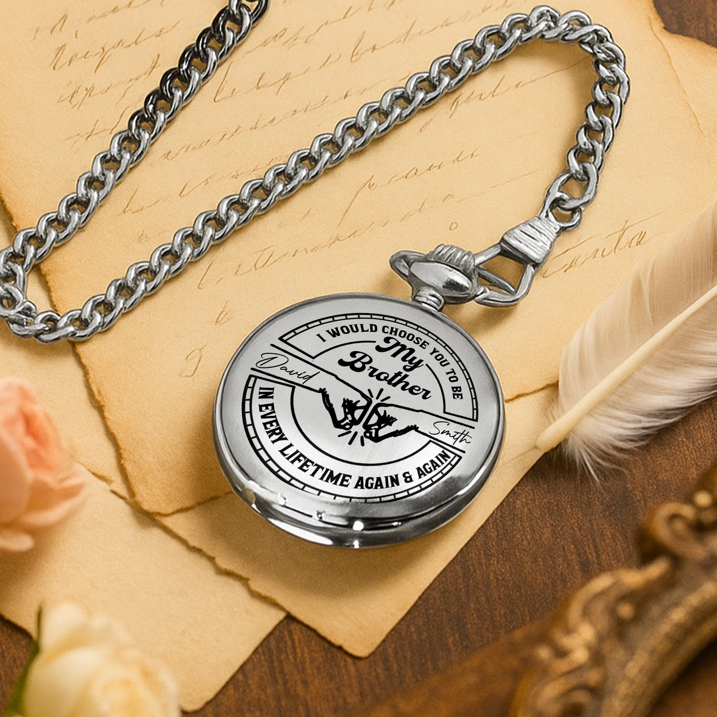 I Would Choose You To Be My Brother Handshake Design - Personalized Silver Plated Pocket Watch - FAM633_SWATCH