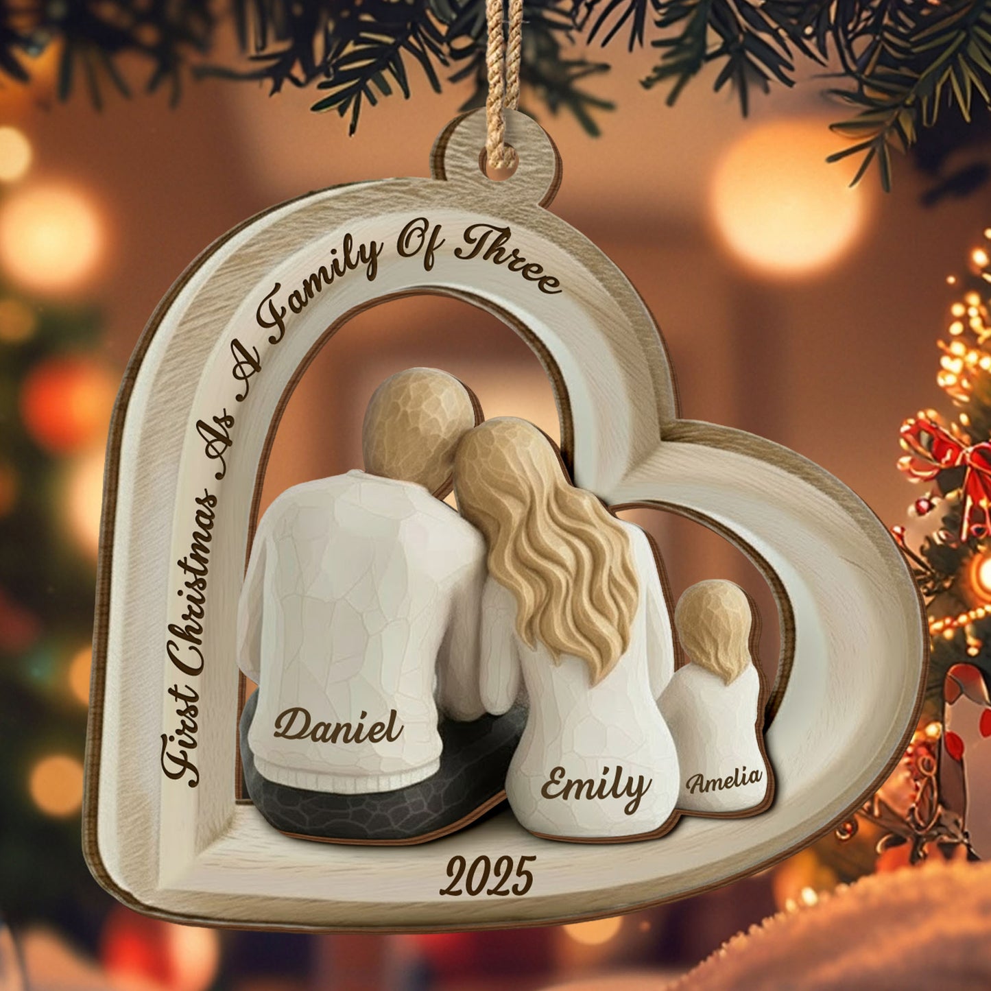 First Christmas As A Family Of Three, Heart Shape