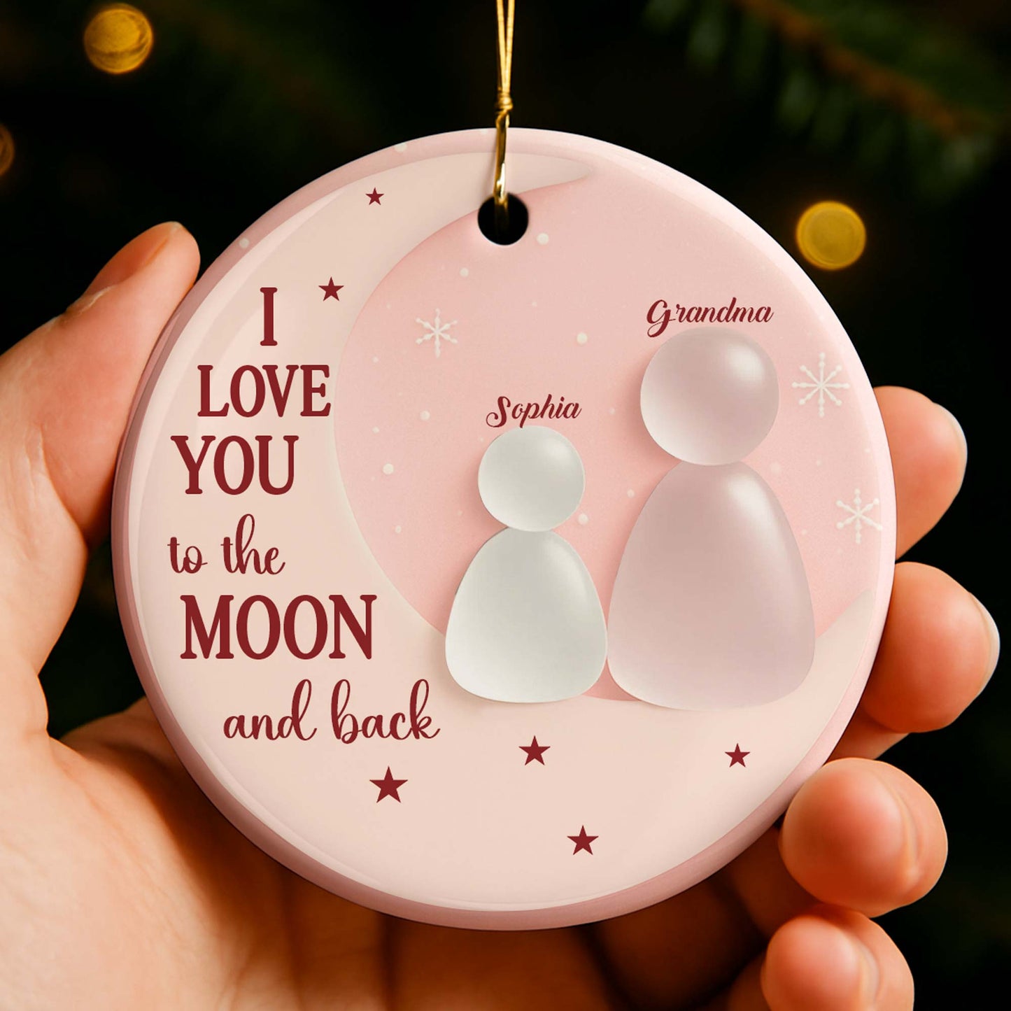I Love You To The Moon And Back Ornament With Family Figures