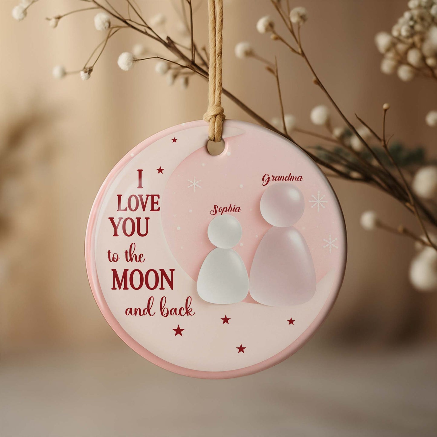 I Love You To The Moon And Back Ornament With Family Figures