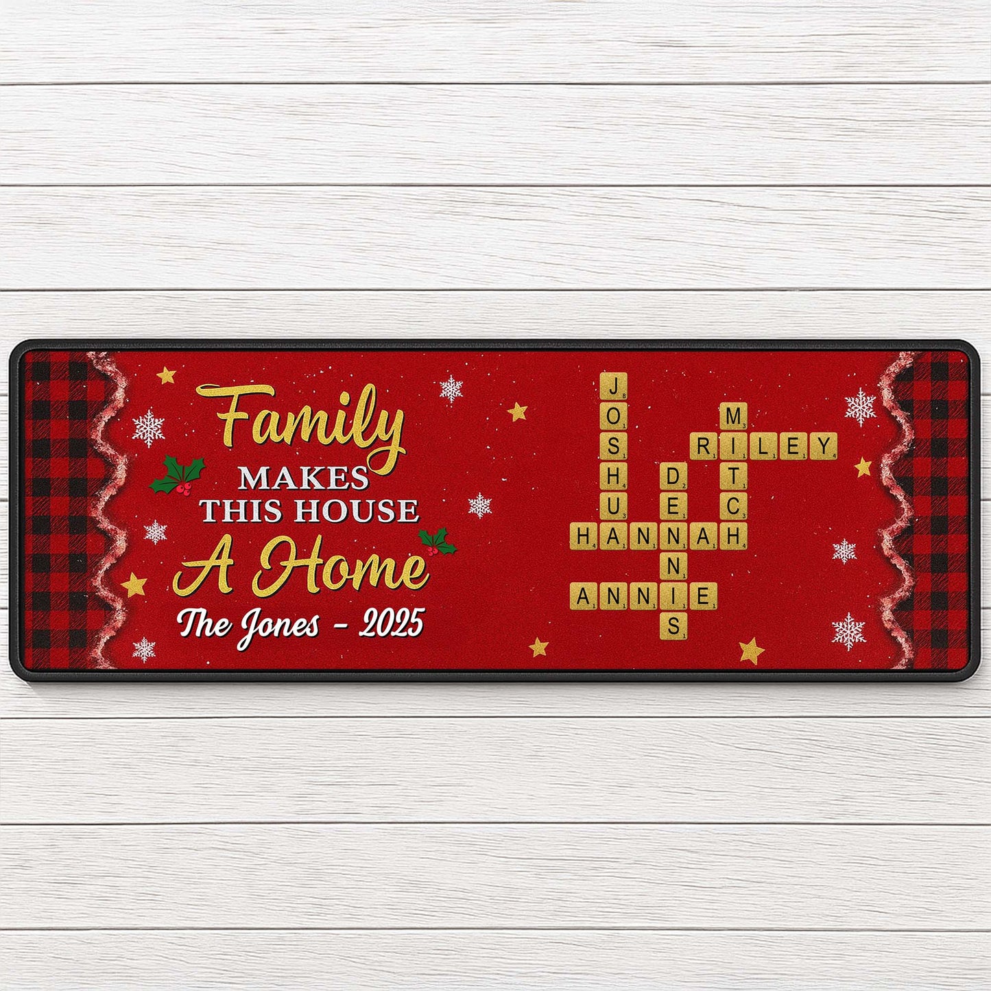 Family Makes This House A Home, Scrabble Tiles and Holly Design