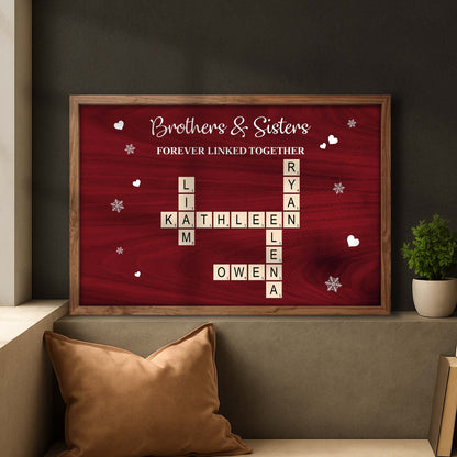 Brothers And Sisters Forever Linked Together Scrabble Tiles Hearts