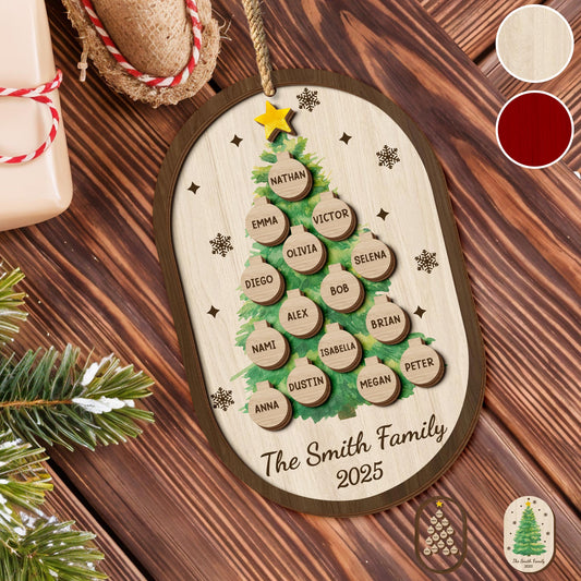 Celebrate The Holidays With A Festive Tree Design - Personalized Double Layer Wood Ornament - FAM710_DWO