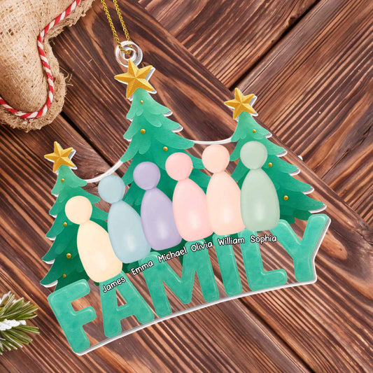 Celebrate Your Loving Family, Christmas Trees And Colorful Figures