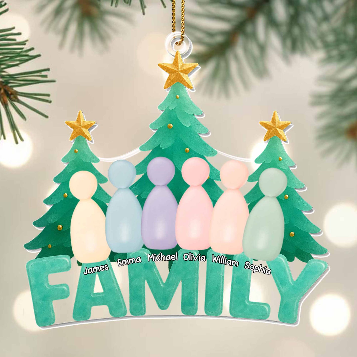 Celebrate Your Loving Family, Christmas Trees And Colorful Figures