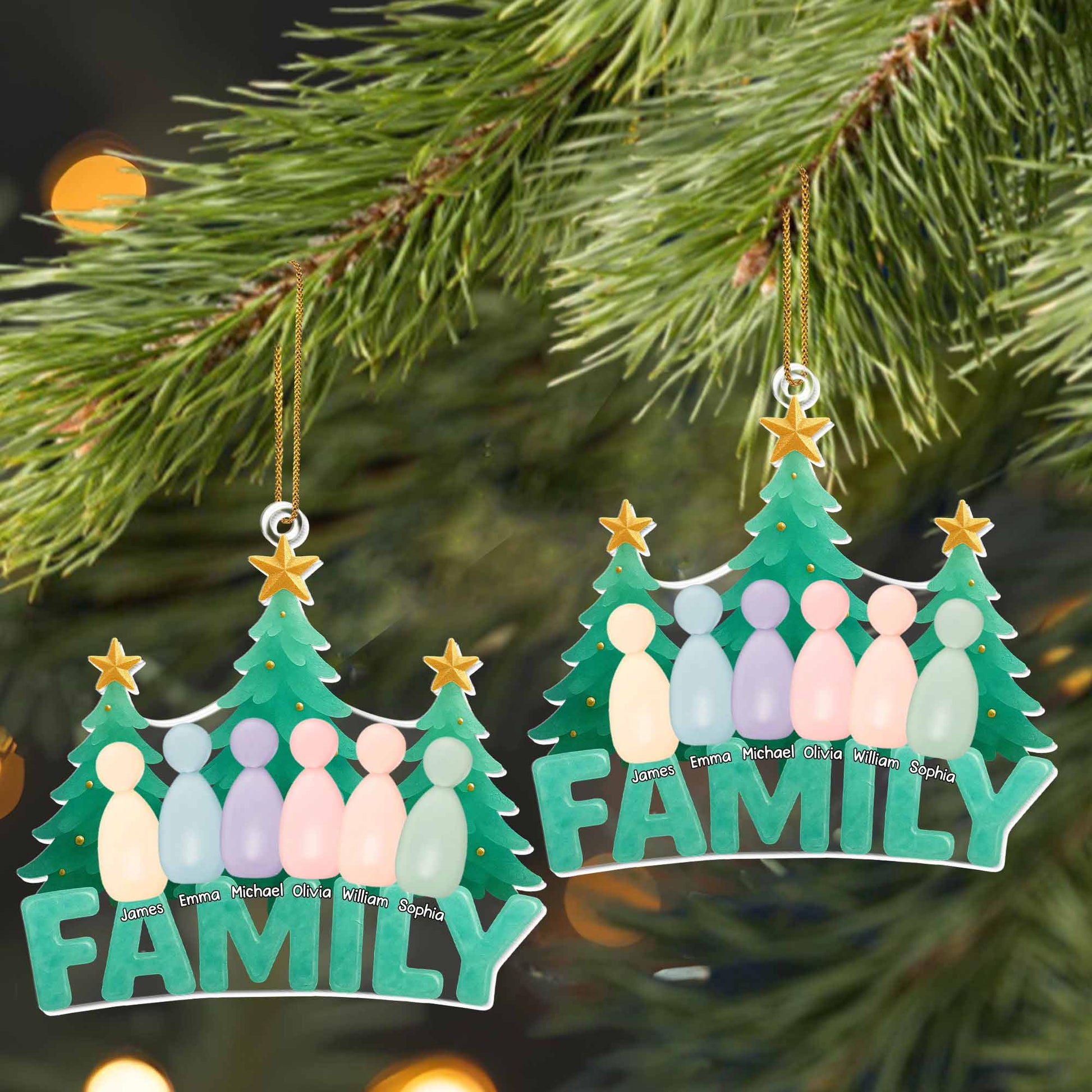 Celebrate Your Loving Family, Christmas Trees And Colorful Figures