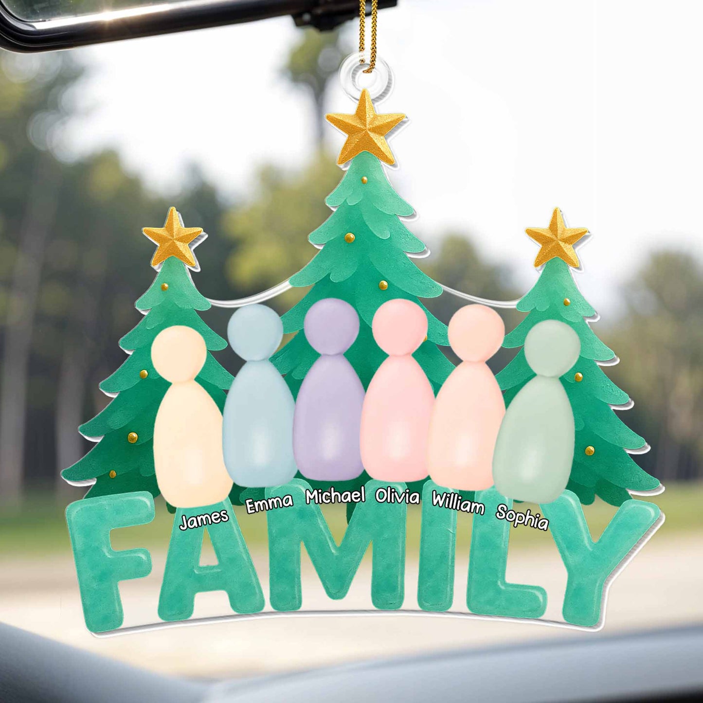 Celebrate Your Loving Family, Christmas Trees And Colorful Figures