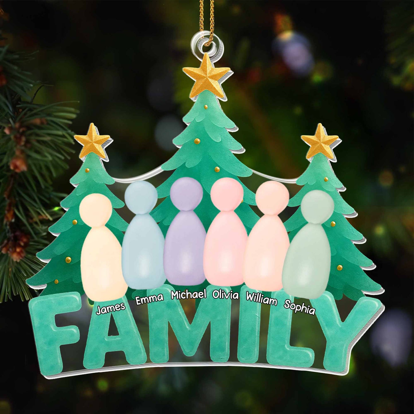 Celebrate Your Loving Family, Christmas Trees And Colorful Figures