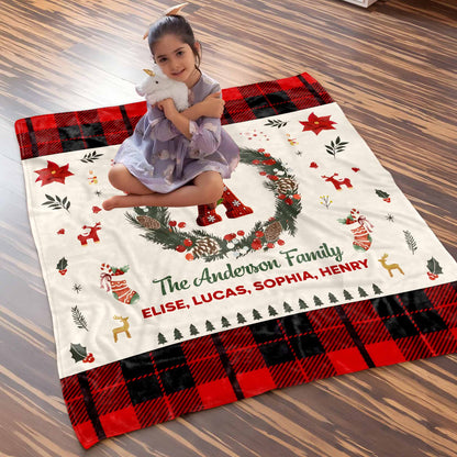 Celebrate Warmth And Love With Festive Christmas Wreath And Plaid Design